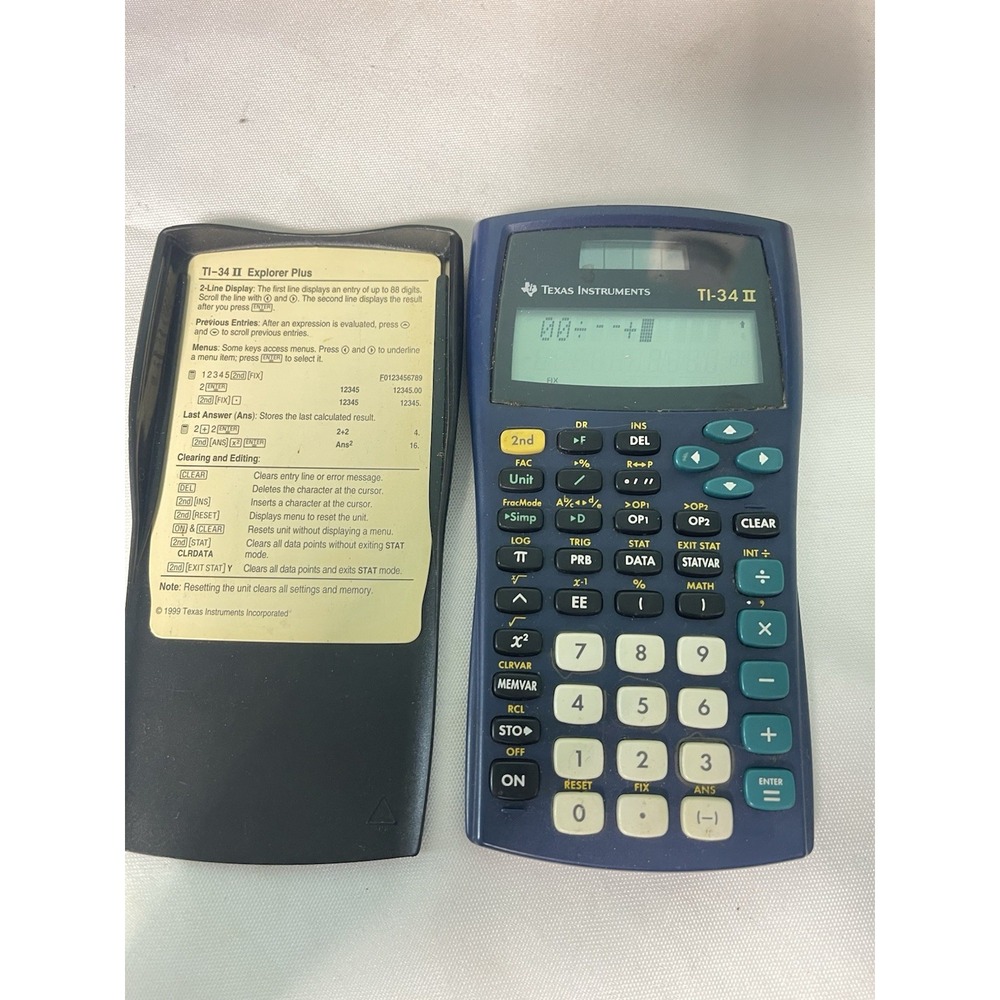 Texas Instruments TI-34 II Scientific Calculator Blue With Cover -Tested Works
